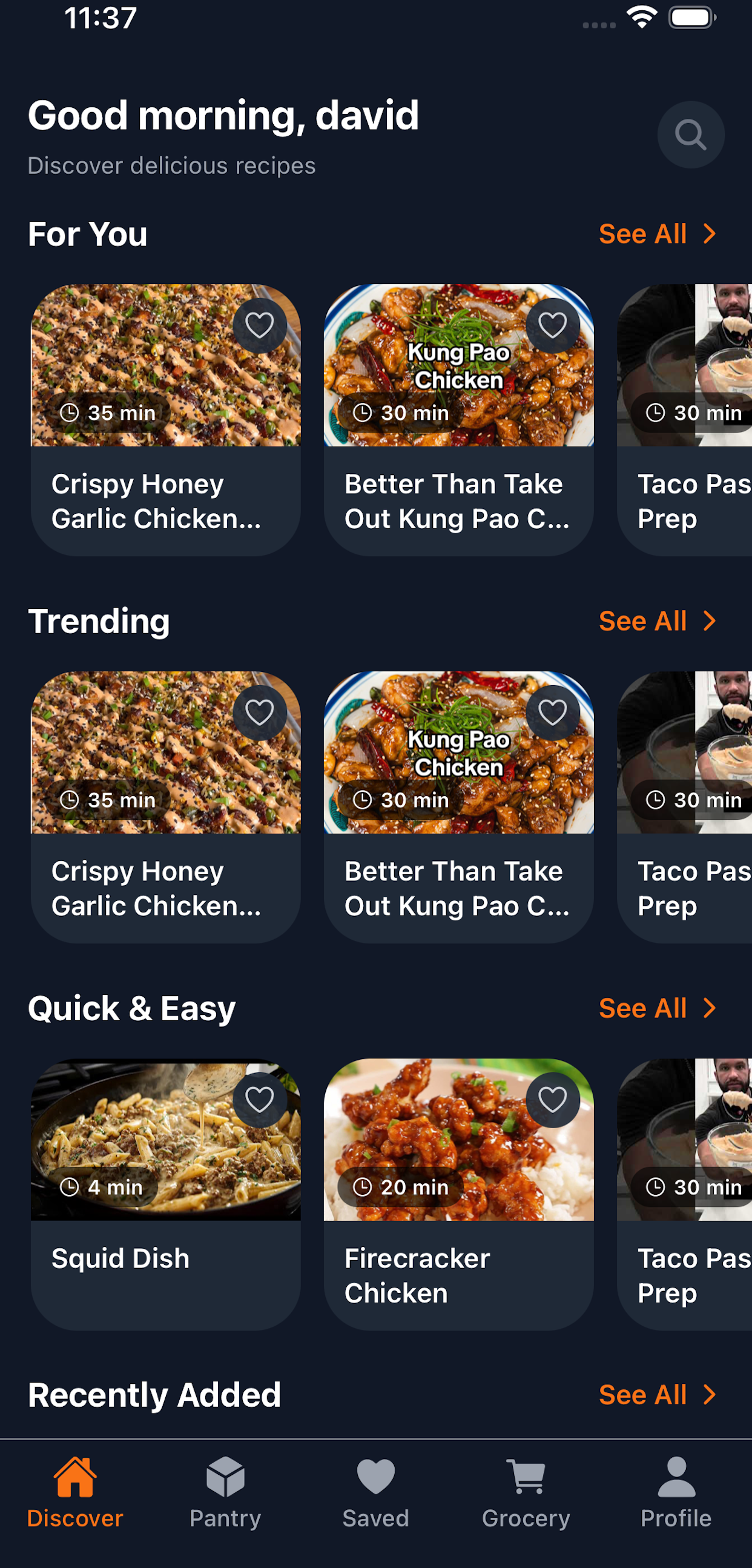 RecipePop app home screen